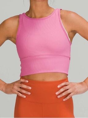 Lululemon Power Pivot Ribbed Tank Pink Blossom Built-In Bra Est. Size 2